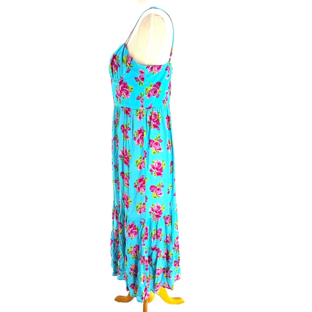 Betsey Johnson Ava Corset Midi Dress Women's 10 Blue Floral Tiered Spring Summer - Picture 5 of 12